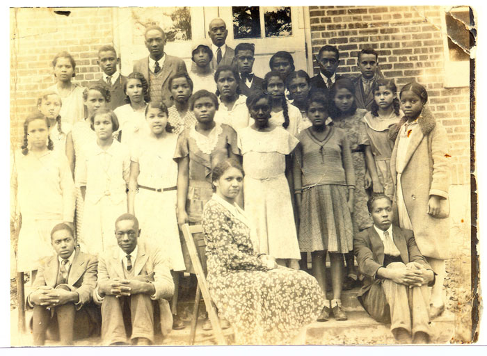 The 1935 graduating class in front of the newly-built high school photographed ca 1933, courtesy Charles City County Richard M. Bowman Center for Local History