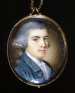 Benjamin Harrison. Miniature painting courtesy Virginia Museum of History and Cultures, Richmond, Va. virginiahistory.org