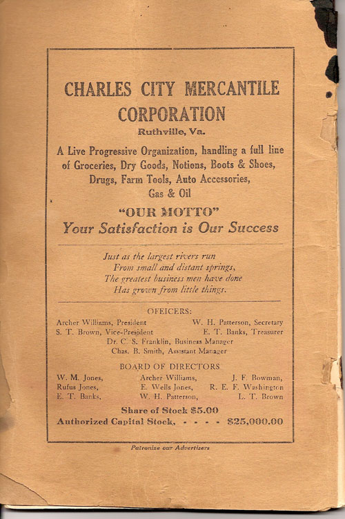 Advertisement from 1927 Charles City County Fair brochure courtesy Charles City County Richard M. Bowman Center for Local History