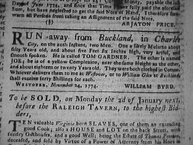 Elder L.A. Black, Sketch of the Centennial Anniversary of the First Baptist Church [Harrison Street], Petersburg, Va.(1879); Virginia Gazette (Purdie & Dixon) 24 Nov. 1774